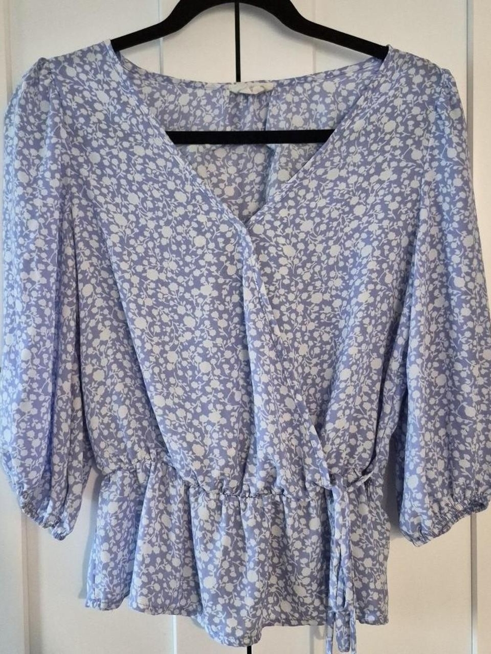 Light Blue Floral Wrap Peplum Blouse BUY1 GET1 FREE